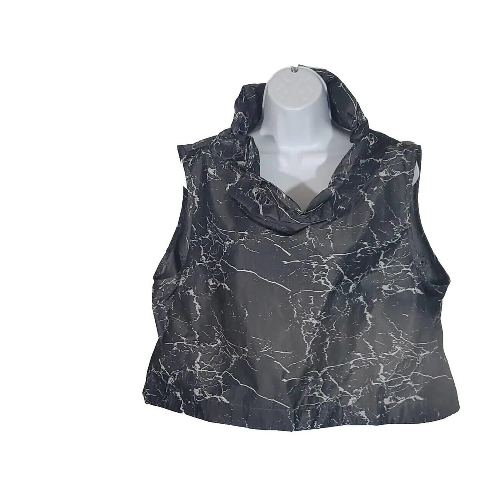 Comfy Size Large Sleeveless Boxy Black Marbled Print Wired Collar Crop Top